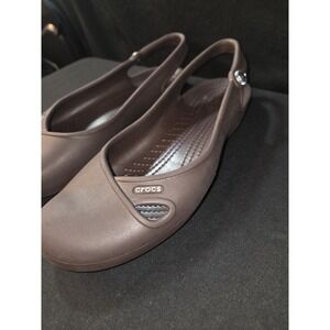 Crocs Olivia Women's 8 Brown Ballet Rubber Flat Slingback Comfort Slip-On Casual